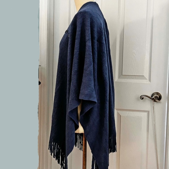 CAPE, MULTIFUNCTIONAL, BLUE, SZ WOMEN ONE SIZE, FRINGE ACCENTS, ACRYLIC, - Picture 2 of 12
